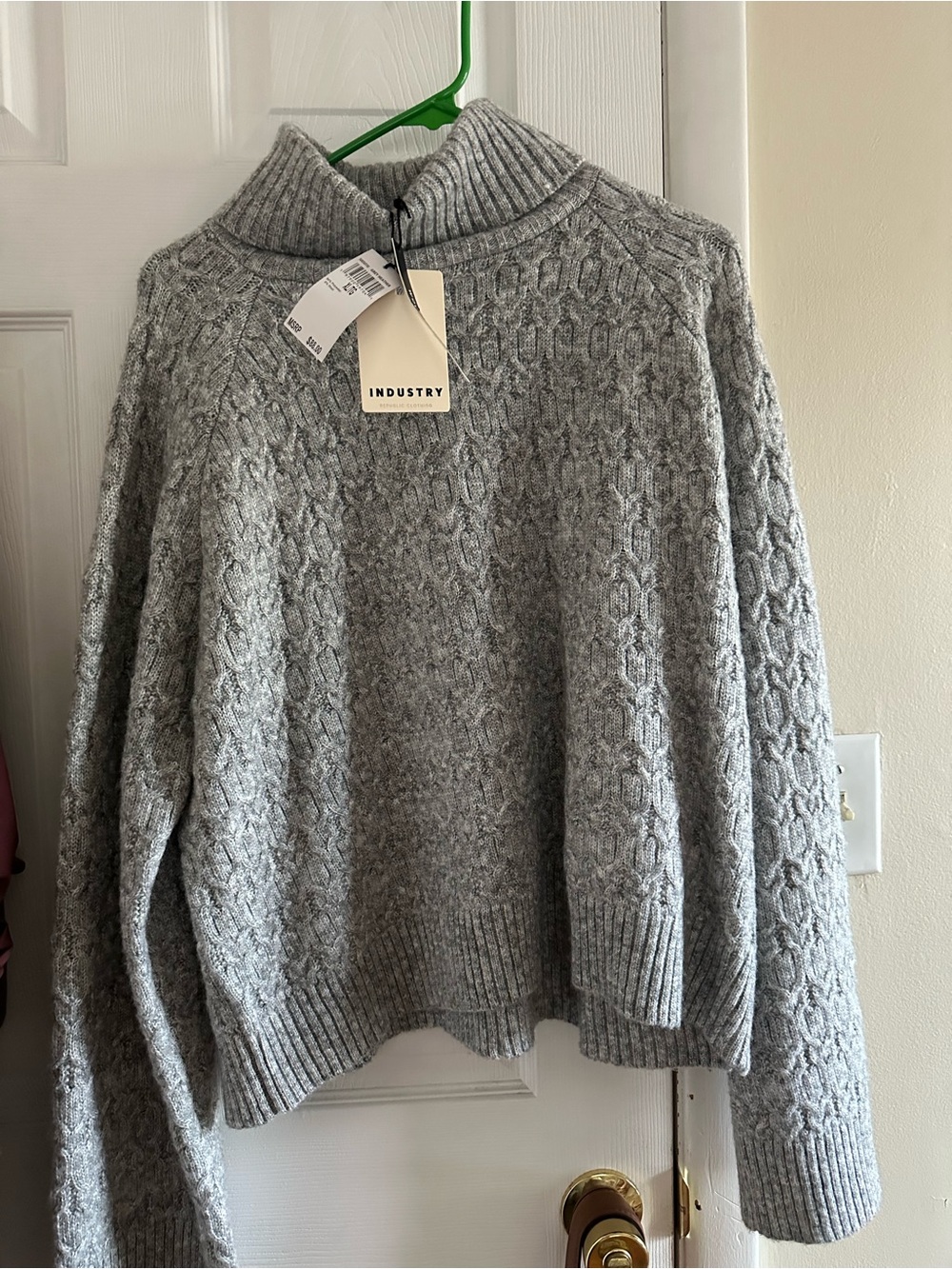 Industry Cable-Knit Turtleneck Sweater - Light Gray